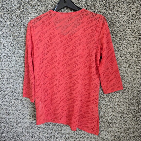 Chicos Top Womens 1 US Medium Orange Open Knit Scoop Neck 3/4 Sleeve Casual - Picture 7 of 7